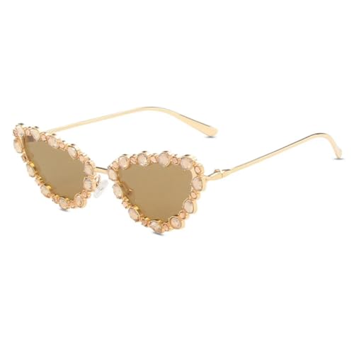 FORLUZ Luxuriöse Cat-Eye-Sonnenbrille mit Kristallen für Damen, trendiger Metallrahmen für Herren, verspiegelte Sonnenbrille mit Farbverlauf, UV400 (Golden Tea) von FORLUZ