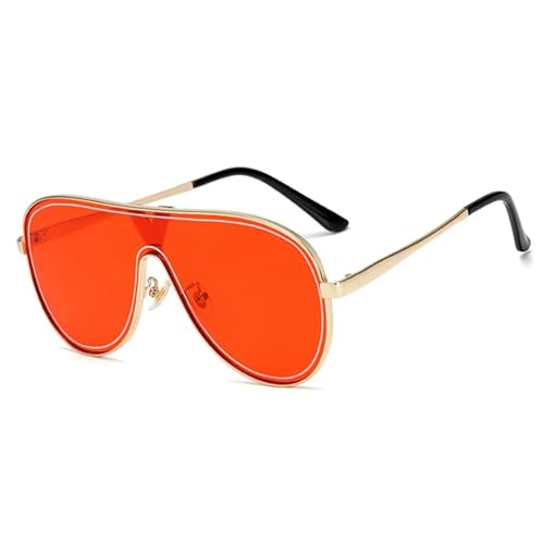 FORLUZ Luxuriöse Vintage-Sonnenbrille mit flacher Oberseite, großer Rahmen, Verlaufsgläser, runde Sonnenbrille für Herren, für unterwegs (C7 rote Gläser) von FORLUZ