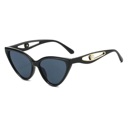 FORLUZ Luxuriöse mehrfarbige Cat-Eye-Sonnenbrille mit Perlenverzierung, trendige Herren-Sonnenbrille, UV400 (schwarz) von FORLUZ