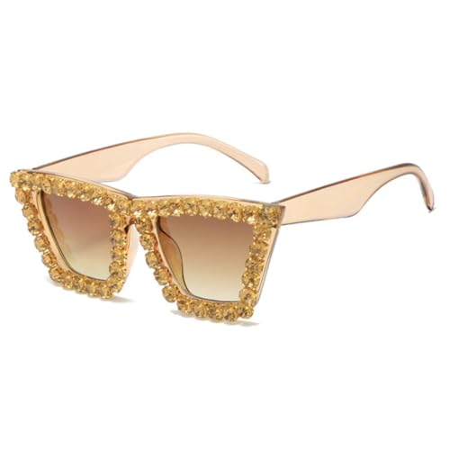 FORLUZ Luxusmode Vintage Übergroße Cat Eye Diamant Sonnenbrille Damen Sonnenbrille UV400 (Champagnertee) von FORLUZ