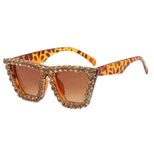 FORLUZ Luxusmode Vintage Übergroße Cat Eye Diamant Sonnenbrille Damen Sonnenbrille UV400 (Leopardentee) von FORLUZ
