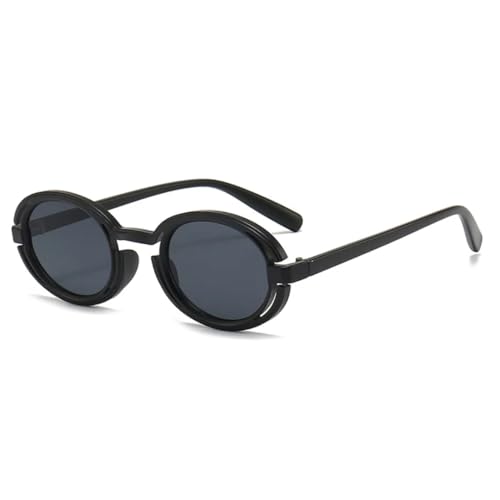 FORLUZ Mode Vintage Hip Hop Runde Sonnenbrille Damen Steampunk Luxus Rund UV400 Herren (Schwarz-Schwarz) von FORLUZ