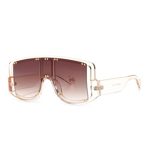 FORLUZ Moderne Retro-Sonnenbrille mit großem Rahmen und weitem Bein in Maskenform (Beige) von FORLUZ