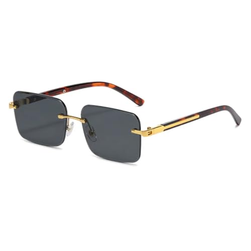 FORLUZ Modetrends Metall Randlos Modetrends Sonnenbrillen Damen Luxus Herren Punk Sonnenbrillen UV400 (Gold-Schwarz) von FORLUZ