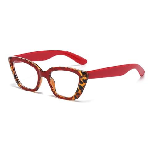 FORLUZ Modische Cat-Eye-Sonnenbrille für Damen, modisches Muster, Leopardenmuster, Farbverlauf, UV400 (C9 Rot Klar) von FORLUZ