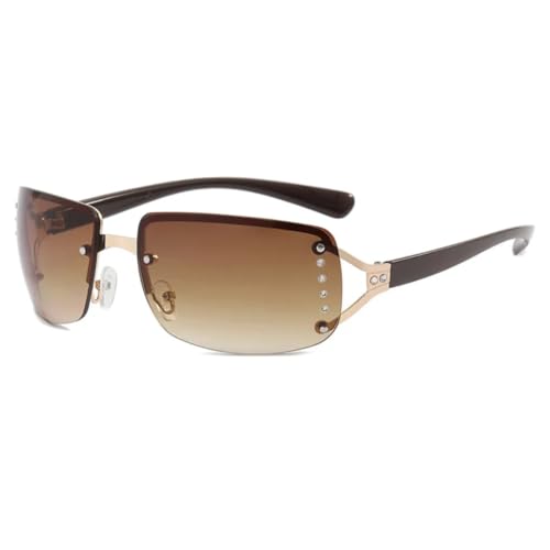 FORLUZ Modische Cat-Eye-Sonnenbrille mit Bonbonfarben-Farbverlauf, UV400-Schutz, trendige Retro-Nieten, Unisex (Goldbraun) von FORLUZ
