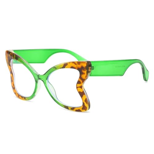 FORLUZ Modische Damen-Sonnenbrille, übergroß, einzigartig, herzförmig, trendig, Leopardenmuster, für den Außenbereich, UV400 (grün, Leopardenmuster, transparent) von FORLUZ