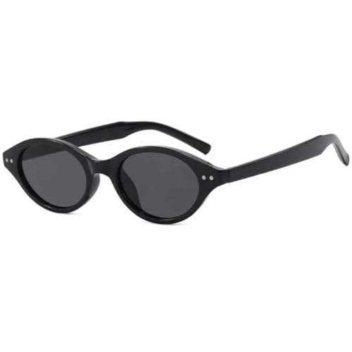 FORLUZ Modische Damen-Sonnenbrille mit kleinem ovalen Rahmen und luxuriösen Nieten, verziert mit Herren-Sonnenbrillen für Outdoor-Reisen, UV400 (Schwarzgrau) von FORLUZ