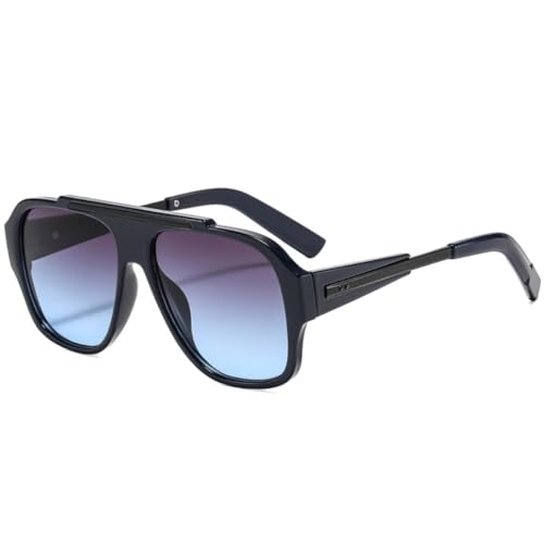 FORLUZ Modische Nieten Damen Sonnenbrillen Shades UV400 Retro Trending Gradient Herren Punk Gelb (Dunkelblau Grau Blau) von FORLUZ