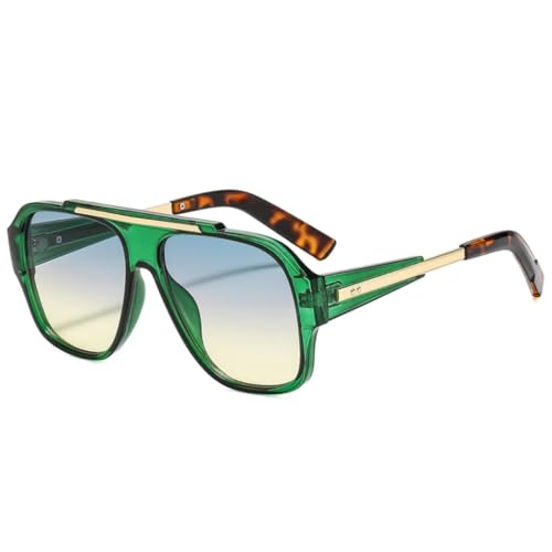 FORLUZ Modische Nieten Damen Sonnenbrillen Shades UV400 Retro Trendy Gradient Herren Punk Gelb (Grün Grün Gelb) von FORLUZ