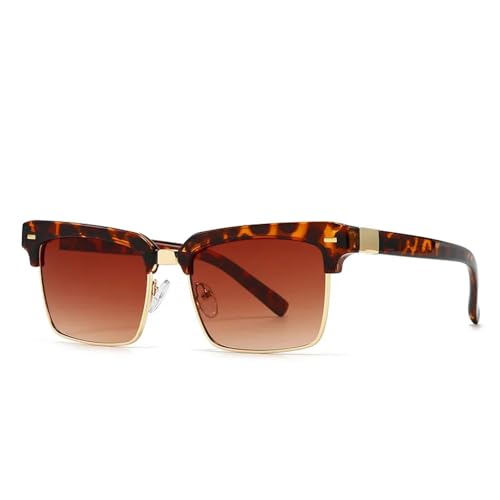 FORLUZ Modische Sonnenbrille für Damen, Retro, Nieten, für Herren, transparent, Farbverlauf, Champagner-Farbtöne, UV400 (C1 Leopard Tea) von FORLUZ