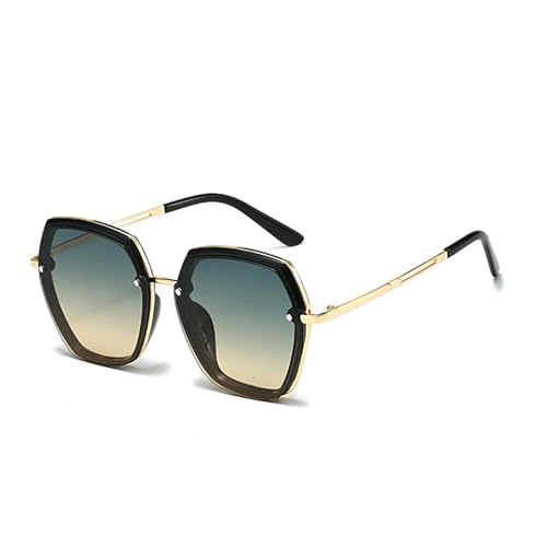 FORLUZ Modische Sonnenbrille für Damen mit polygonalem Rahmen und goldener Randdekoration (grün-gelb) von FORLUZ