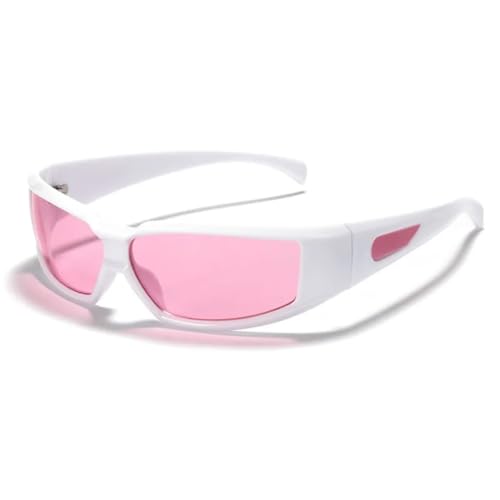 FORLUZ Modische Sonnenbrille mit silbernem Rahmen, Sportbrille, UV400 (weiß/pink) von FORLUZ