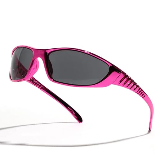 FORLUZ Modische hohle galvanisierte Rahmen Damen Sport Sonnenbrille Herren Oval Goggle Shades UV400 (Rose Grey) von FORLUZ