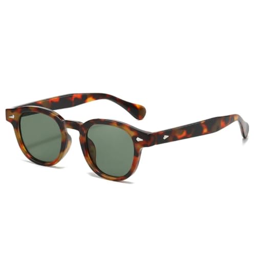 FORLUZ Modische ovale Sonnenbrille für Damen in Bonbonfarben, Retro-Nieten, Farbverlauf, UV400 (Leopardenmuster, Dunkelgrün) von FORLUZ