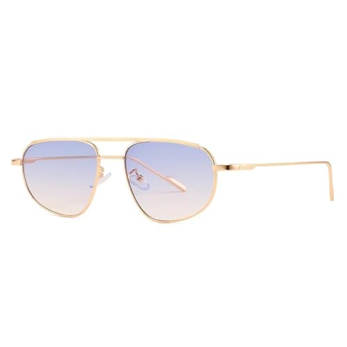 FORLUZ Modische ovale Sonnenbrille für Damen und Herren, luxuriöser Retro-Look mit Doppelsteg und Metallrahmen, UV400 (Gold, Blau, Gelb) von FORLUZ
