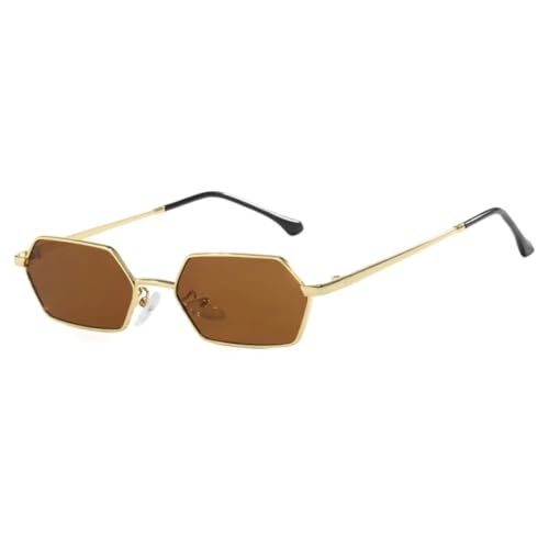 FORLUZ Modische polygonale Metall-Sonnenbrille, Retro-Damenbrille, klassischer Trend, Luxus, Autofahren, Reisebrille, UV400 (Goldbraun) von FORLUZ