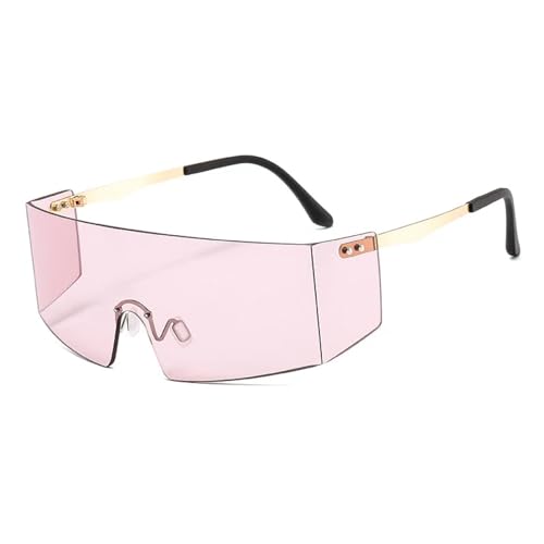 FORLUZ Modische randlose Sonnenbrille für Damen und Herren, große flache Brille, übergroße Spiegelbrille, UV400 (C6 Gold-Pink) von FORLUZ