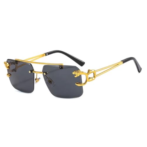 FORLUZ Modische randlose Sonnenbrille mit Leopardenmuster aus Metall, Doppelsteg, Farbverlauf, Ozeanfilm, UV400 (ganz grau) von FORLUZ
