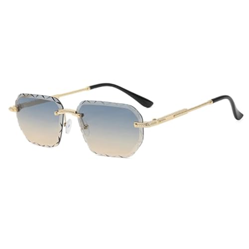 FORLUZ Modische randlose rechteckige Sonnenbrille, Unisex, Vintage-Sonnenbrille, Ozean-Gläser (Gold-Blau-Braun) von FORLUZ