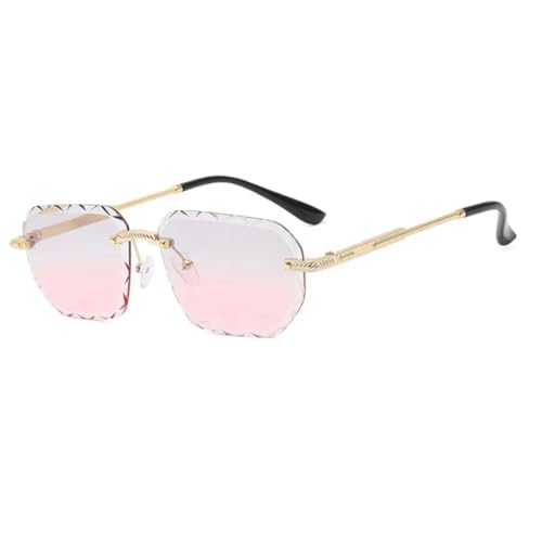 FORLUZ Modische randlose rechteckige Sonnenbrille, Unisex, Vintage-Sonnenbrille, Ozean-Gläser (Gold-Grau-Rosa) von FORLUZ