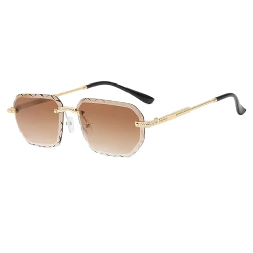 FORLUZ Modische randlose rechteckige Sonnenbrille, Unisex, Vintage-Sonnenbrille, Ozean-Gläser (Goldbraun) von FORLUZ