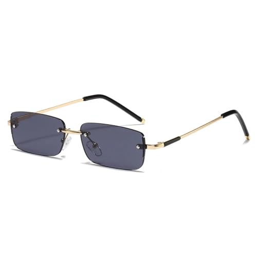 FORLUZ Modische rechteckige Sonnenbrille für Damen, Vintage, randlos, klarer Ozean-Farbverlauf, Herren, UV400, trendig (Gold/Schwarz) von FORLUZ