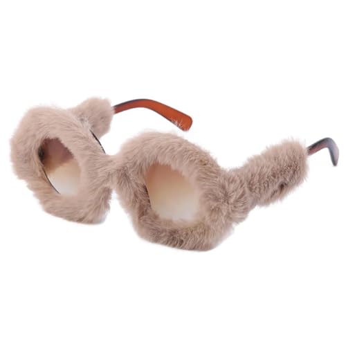FORLUZ Modische runde Damen-Sonnenbrille, übergroß, UV400-Schutz, Punk-Brille (braun-braun) von FORLUZ