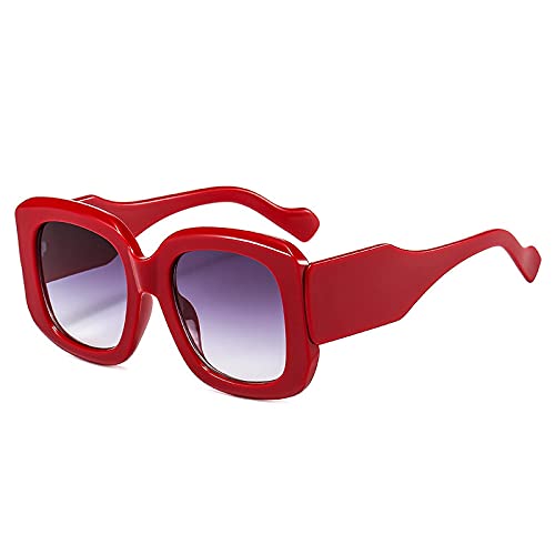 FORLUZ Modische übergroße Sonnenbrille für Damen, Vintage, Farbverlauf, Herren, trendige Grün-Lila-Töne, UV400 (Rot-Grau-Farbverlauf) von FORLUZ