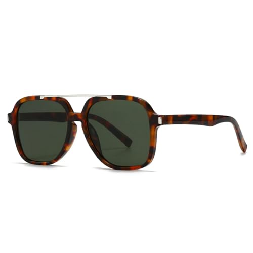FORLUZ Modische übergroße Sonnenbrille mit Doppelsteg, Damen, UV400, Retro-Nieten, Herren, Dunkelgrün (Leopard Dunkelgrün) von FORLUZ