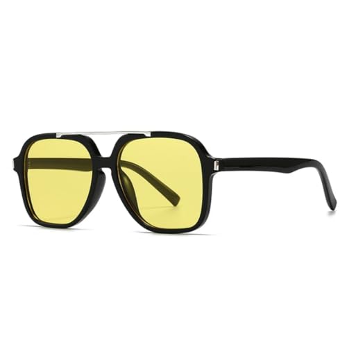 FORLUZ Modische übergroße Sonnenbrille mit Doppelsteg, Damen, UV400, Retro-Nieten, Herren, Dunkelgrün (Schwarz-Gelb) von FORLUZ