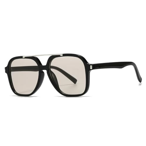 FORLUZ Modische übergroße Sonnenbrille mit Doppelsteg, Damen, UV400, Retro-Nieten, Herren (C6 Schwarz Champagner) von FORLUZ