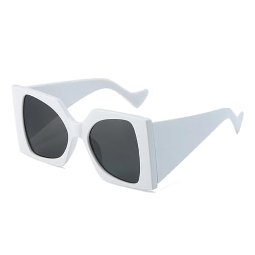 FORLUZ Modische übergroße zweifarbige Sonnenbrille für Damen, Retro-Farbverlauf, UV400, Herren, trendiger Leopardenmuster (weiß-grau) von FORLUZ