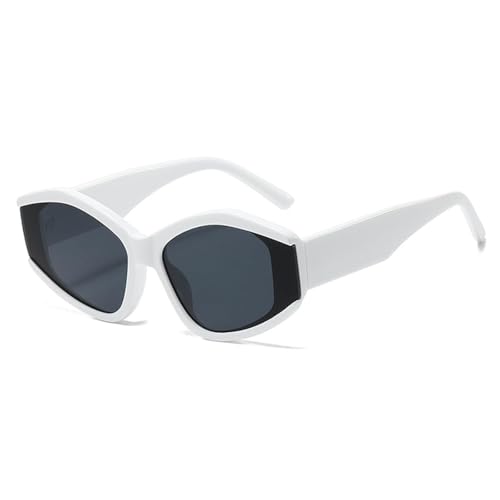 FORLUZ Polygon Cat Eye Bunte Leoparden-Sonnenbrillen-Schatten UV400 Retro Doppelfarb-Herren-Sonnenbrille mit Farbverlauf (Weißgrau) von FORLUZ