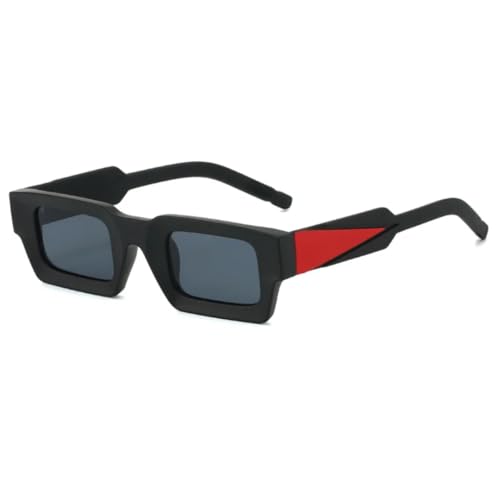 FORLUZ Punk Kleine Sonnenbrille Damen Herren Trendy Luxus Rechteck Spiegel Brillen Shades UV400 (Schwarz-RotSchwarz) von FORLUZ