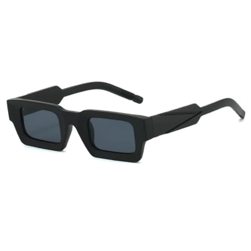 FORLUZ Punk Kleine Sonnenbrille Damen Herren Trendy Luxus Rechteck Spiegel Brillen Shades UV400 (Schwarz-Schwarz) von FORLUZ