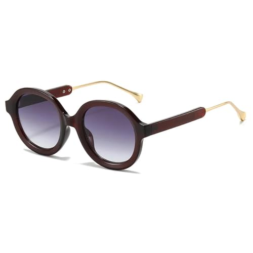 FORLUZ Punk Runde Sonnenbrille Damen Beliebte Mode Farbverlauf Trendy Retro Leopard Shades UV400 (Weinrot-Grau) von FORLUZ
