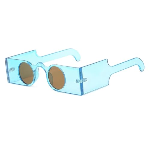 FORLUZ Punk Runde Sonnenbrille Damen Retro Einzigartiger Rahmen Mode Breite Beine Leopard UV400 Brillen Herren (Blau-Braun) von FORLUZ