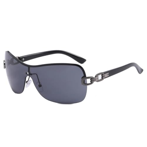 FORLUZ Punk Trendy Randlose Sonnenbrille Damen One Body Type Fashion Oval Sommer Trend Herren Brillen Uv400 (Schwarz Grau) von FORLUZ