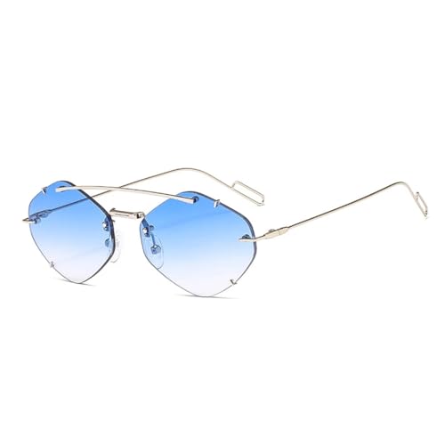 FORLUZ Randlose Polygon-Sonnenbrille für Damen, trendige Farbverlaufs-Sonnenbrille, Candy-Brille, UV400 (C7 Silber-Blau) von FORLUZ