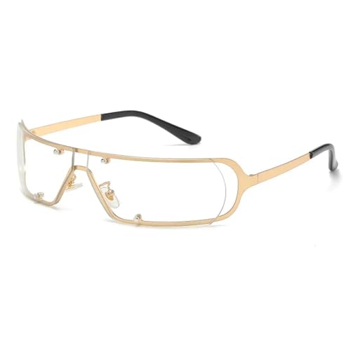 FORLUZ Randlose Punk-Sonnenbrille aus einem Stück für Damen, modisch, ausgehöhlt, trendige Schutzbrille, Herren, Sonnenschutz, UV400 (Gold-Klar) von FORLUZ