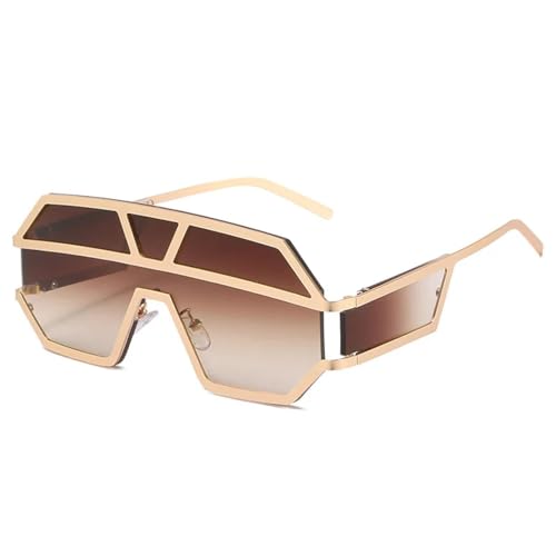 FORLUZ Randlose Sonnenbrille aus Metalllegierung, Damenmode, übergroß, einteilig, Herren-Sonnenbrille, Retro-Schwarz-Braun-Farben (C4Gradient Brown) von FORLUZ