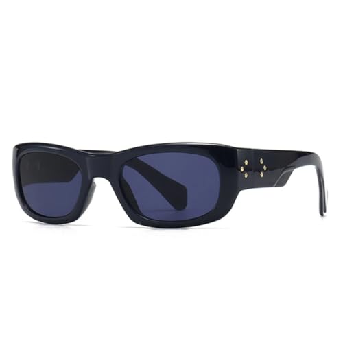 FORLUZ Rechteckige Nieten Herren Punk Sonnenbrille Vintage Damen Shades UV400 (Schwarz Dunkelblau) von FORLUZ