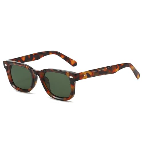 FORLUZ Retro Damen Nieten Sonnenbrille Mode Dunkelgrüne Farbtöne UV400 (Leopard Dunkelgrün) von FORLUZ