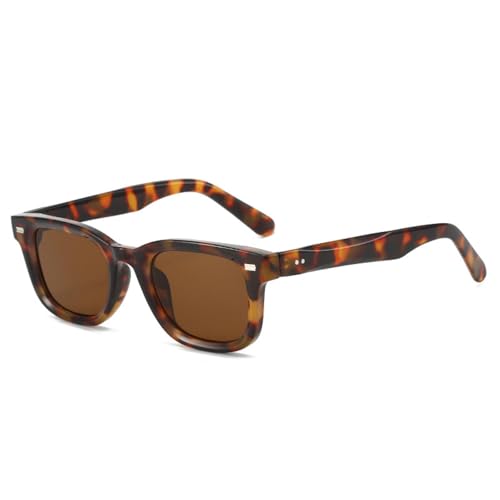 FORLUZ Retro Damen Nieten Sonnenbrille Mode Dunkelgrüne Farbtöne UV400 (Leopardentee) von FORLUZ