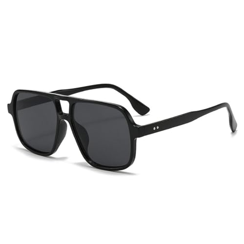 FORLUZ Retro Doppelsteg Damen Sonnenbrille Mode Leopard Brillen Trendy Herren Nieten Candy Farbe UV400 (Schwarz Grau) von FORLUZ