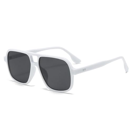 FORLUZ Retro Doppelsteg Damen Sonnenbrille Mode Leopard Brillen Trendy Herren Nieten Candy Farbe UV400 (Weiß Grau) von FORLUZ