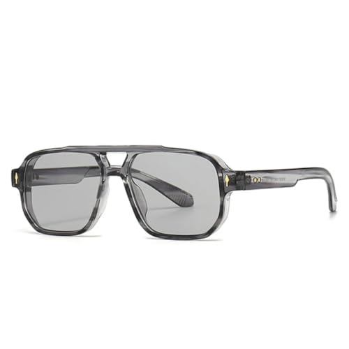 FORLUZ Retro Doppelsteg Sonnenbrille Damen Farbverlauf UV400 Mode Nieten Herren (Grau Streifen Grau) von FORLUZ