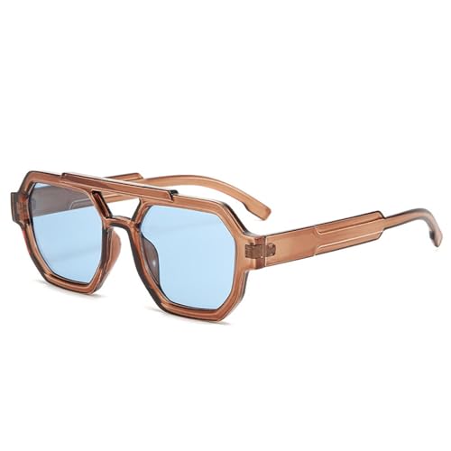 FORLUZ Retro Doppelstege Damen Polygon Sonnenbrille Mode Blau Lila Herren Sonnenbrillen UV400 (Hellbraun Blau) von FORLUZ