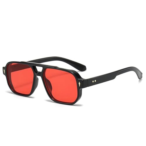 FORLUZ Retro Doppelstege Damen Sonnenbrille Mode Klare Ozean Farbverlaufsgläser UV400 Herren Nieten Punk Sonnenbrille (Schwarz Rot) von FORLUZ